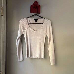 House of Harlow 1960 Cream Ribbed Sweetheart Neck Long Sleeve Top S